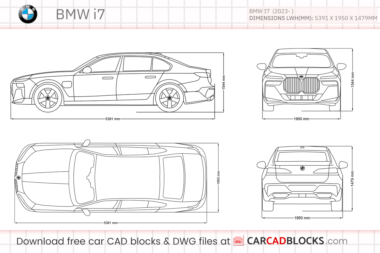 BMW i7 Free CAD block, DWG File