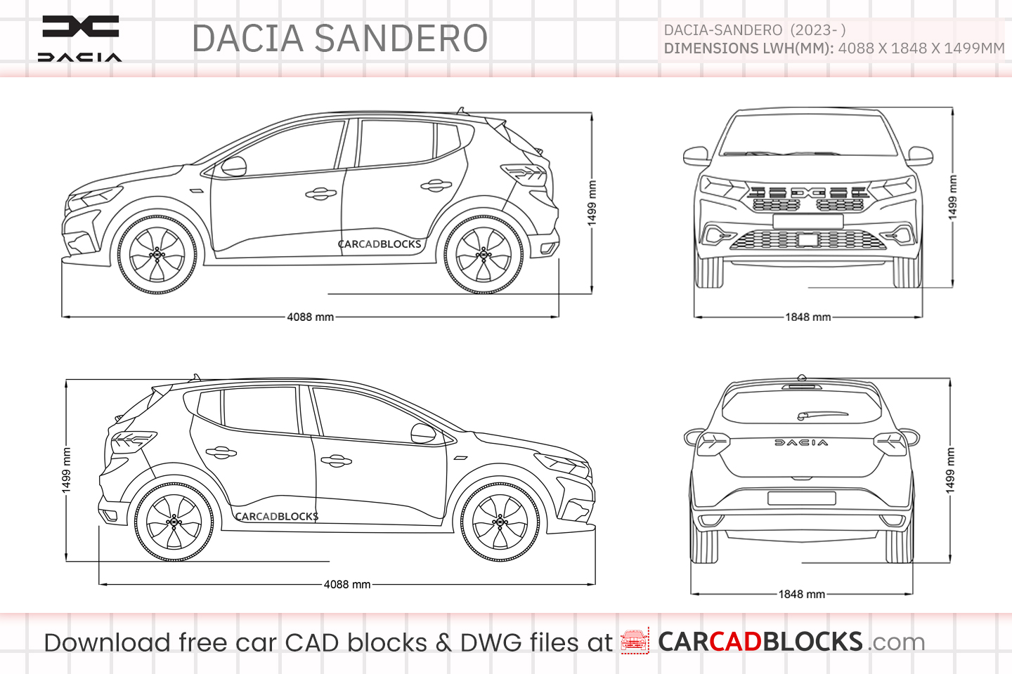 Dacia Sandero Free CAD block, DWG File