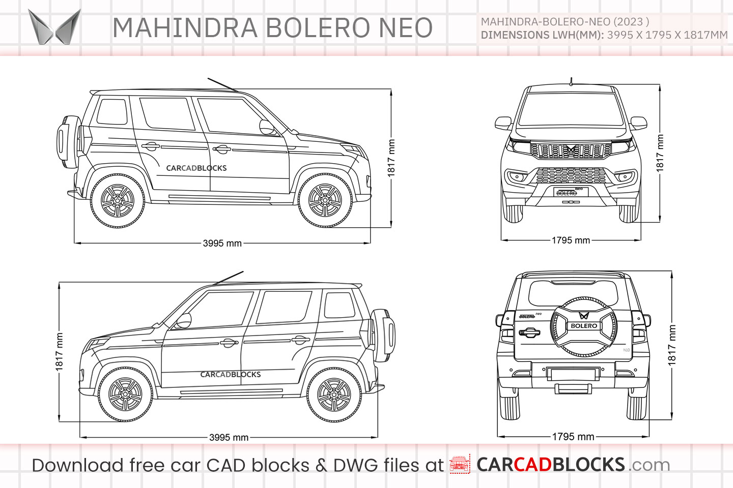 Mahindra Bolero Neo Free CAD block, DWG File