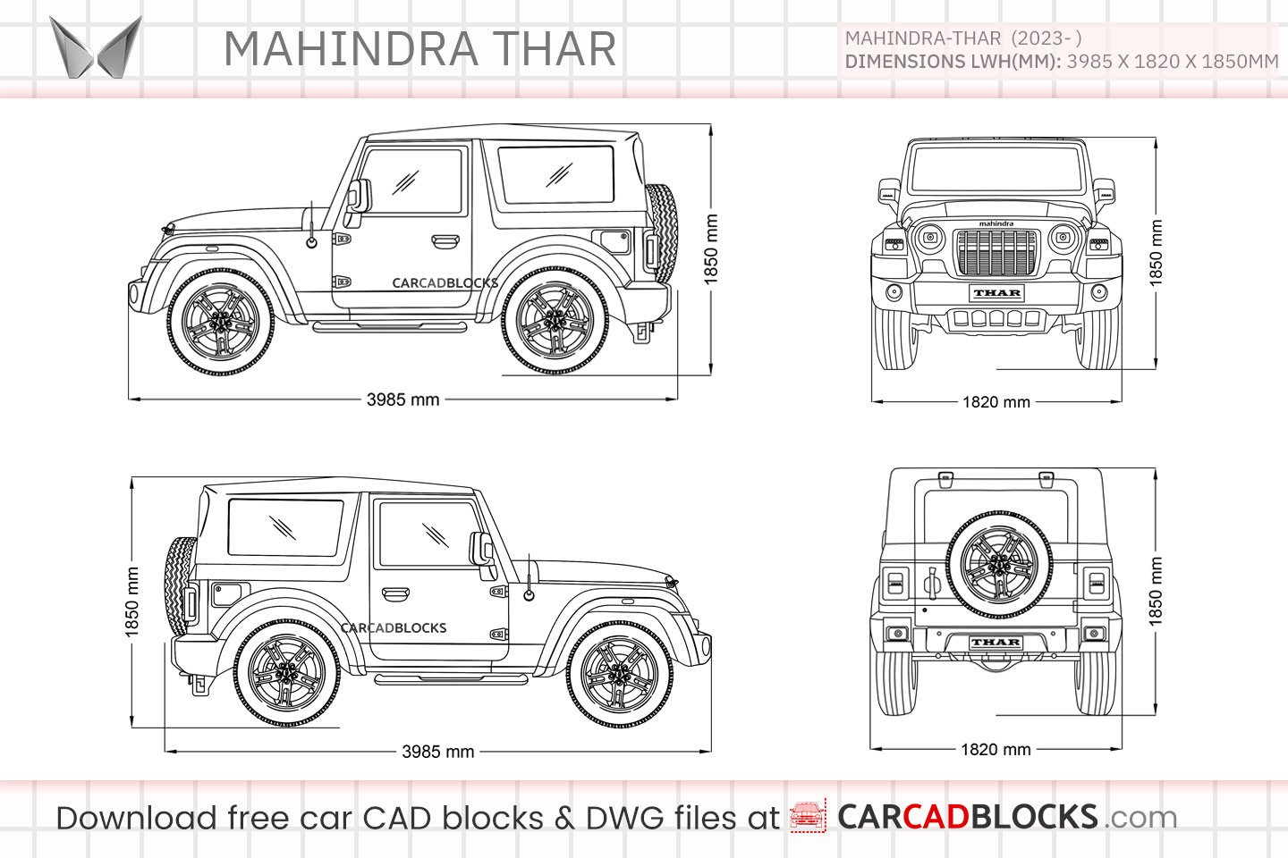 Mahindra Thar Free CAD block, DWG Model