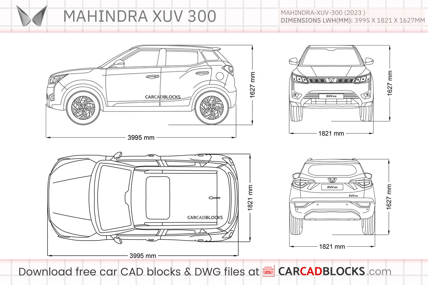Mahindra XUV 300 Free CAD block, DWG File
