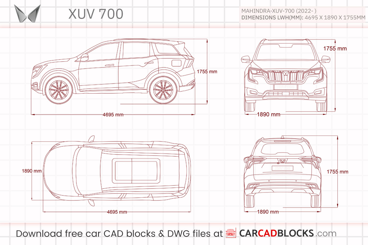 Mahindra XUV 700 Free CAD block, DWG File