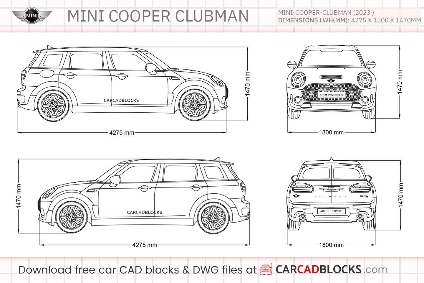 Mini Cooper Clubman Free CAD block, DWG File