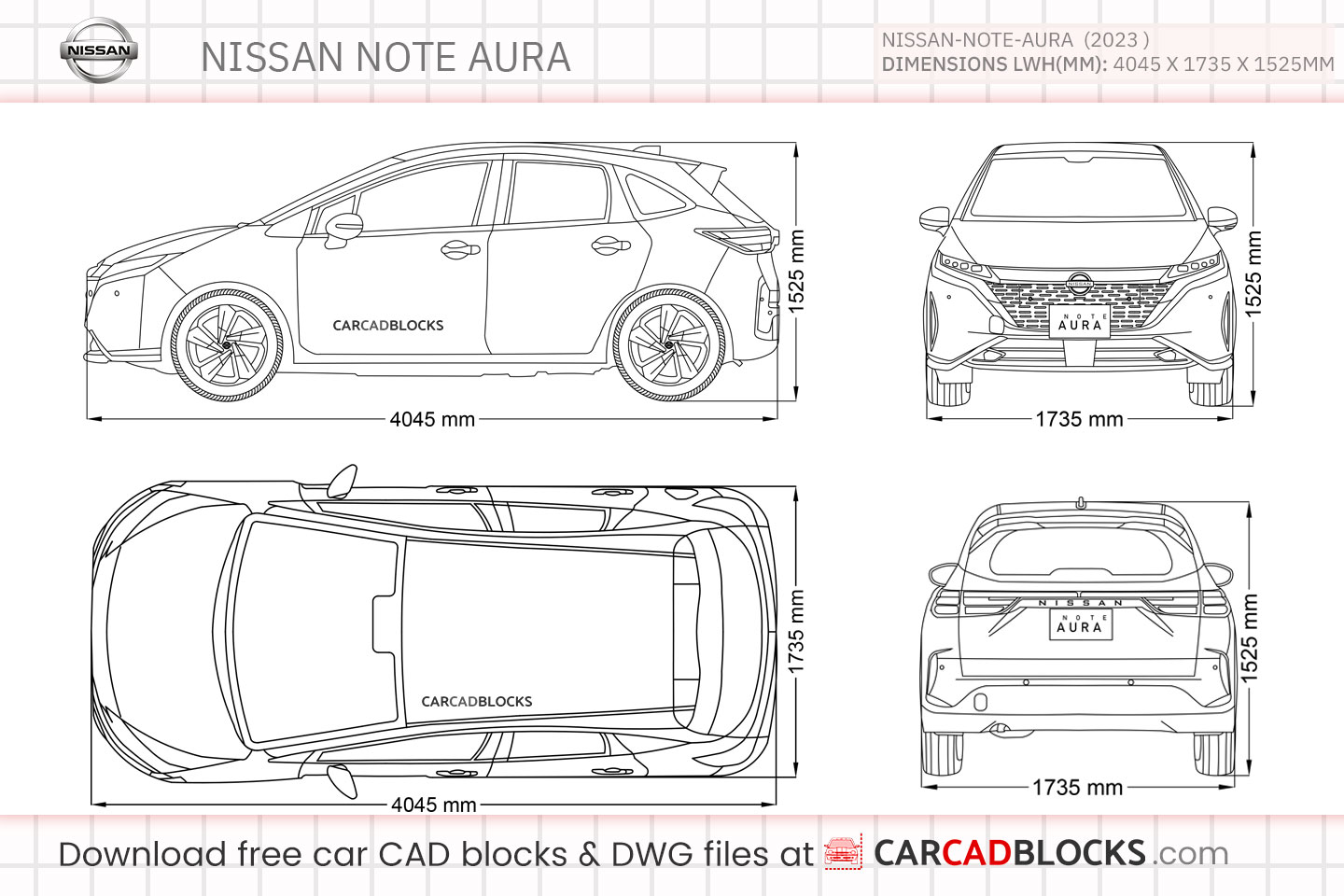 Nissan Note Aura Free CAD block, DWG File
