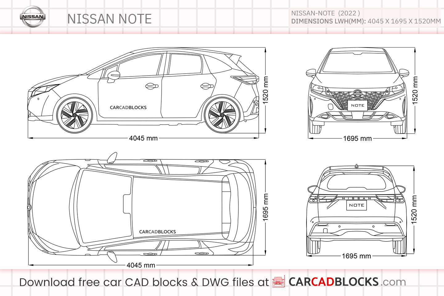 Nissan Note Free CAD block, DWG Model