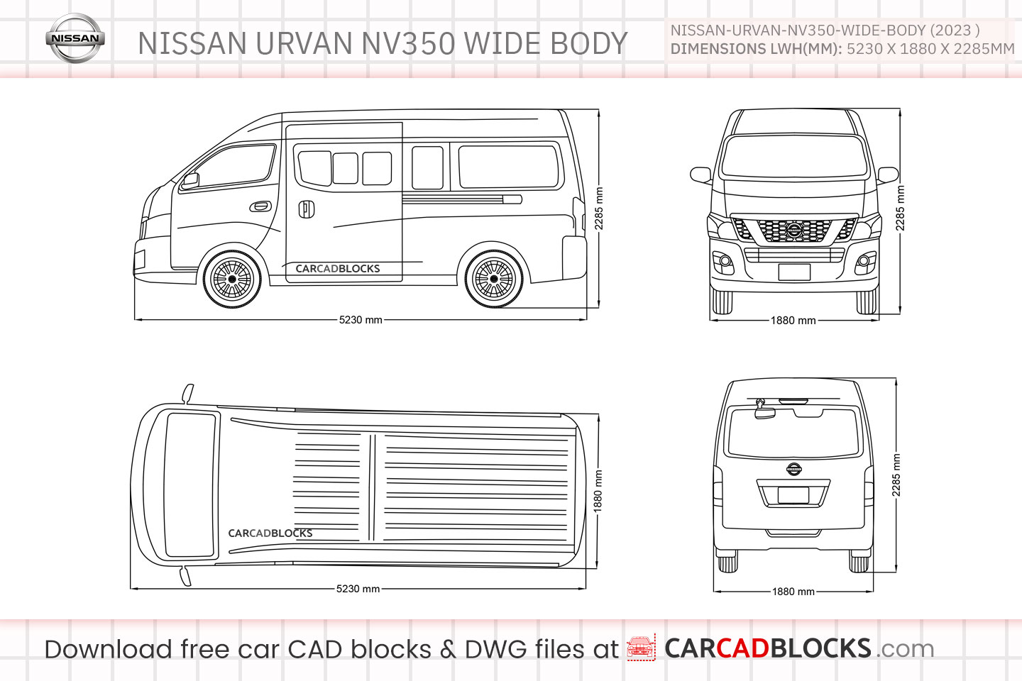 Nissan Urvan NV350 Wide Body Free CAD block, DWG File