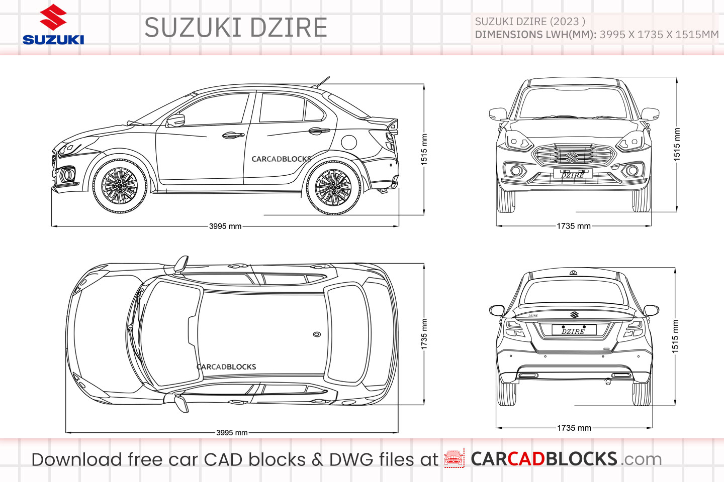 Suzuki Dzire Free CAD block, DWG File
