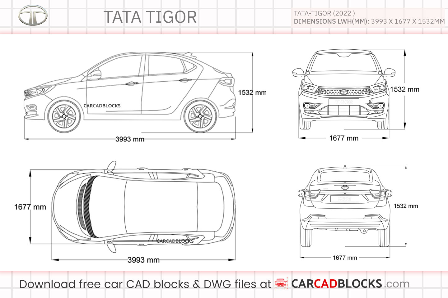 Tata Tigor Free CAD block, DWG File