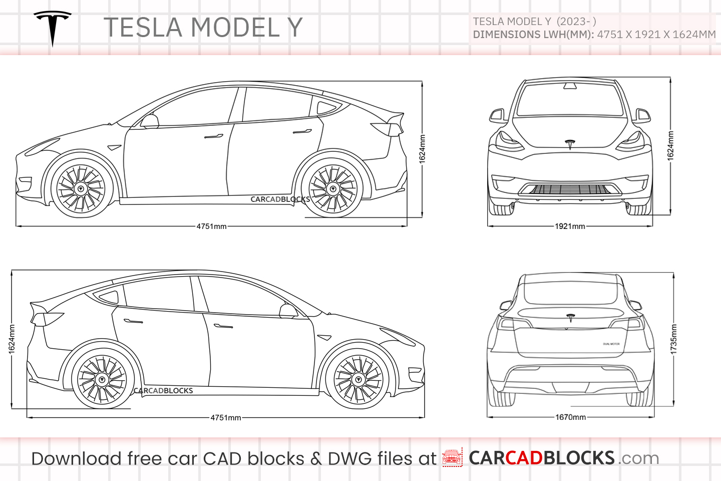 Tesla Model Y Free CAD block, DWG File