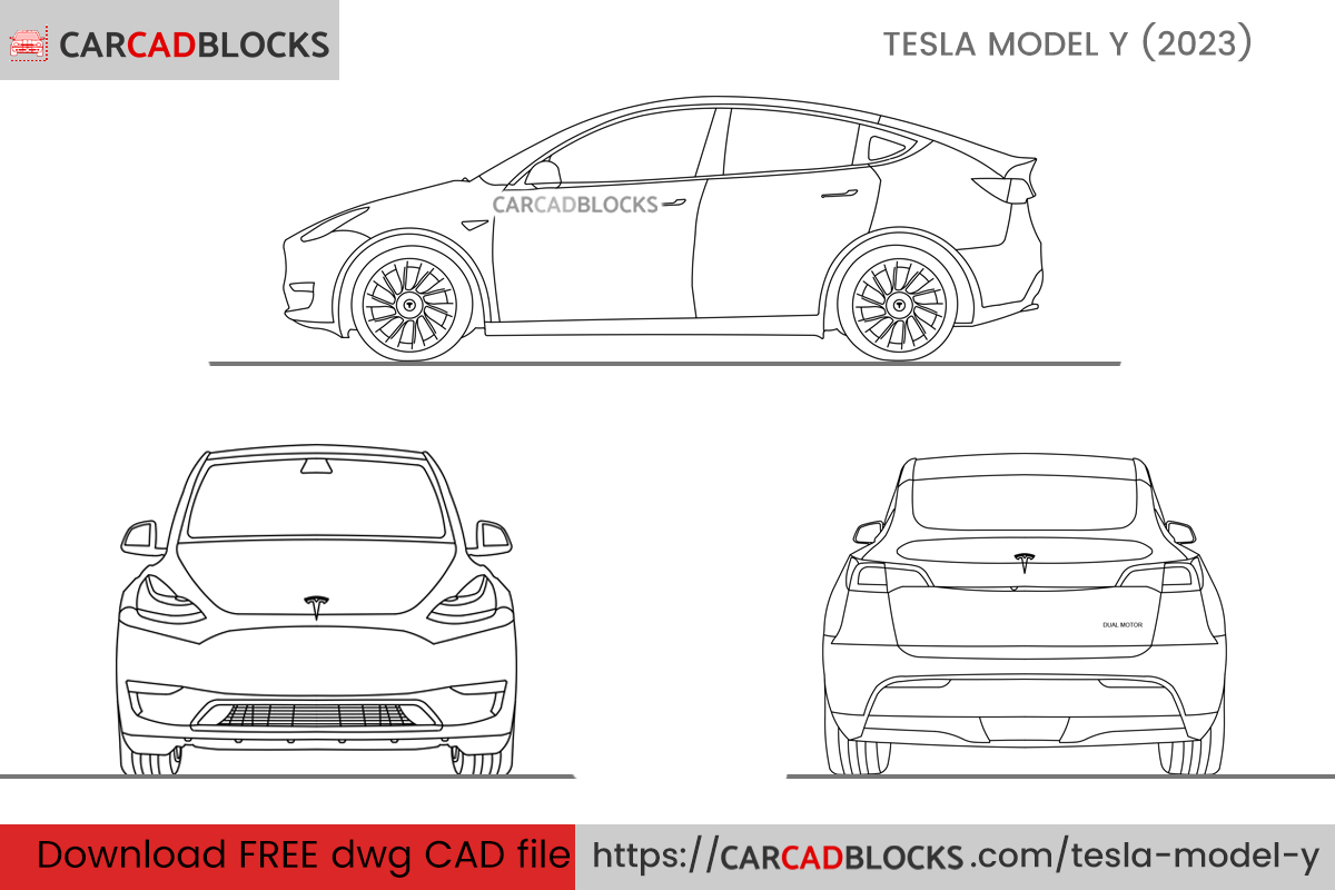 Tesla Model Y Free CAD block, DWG File