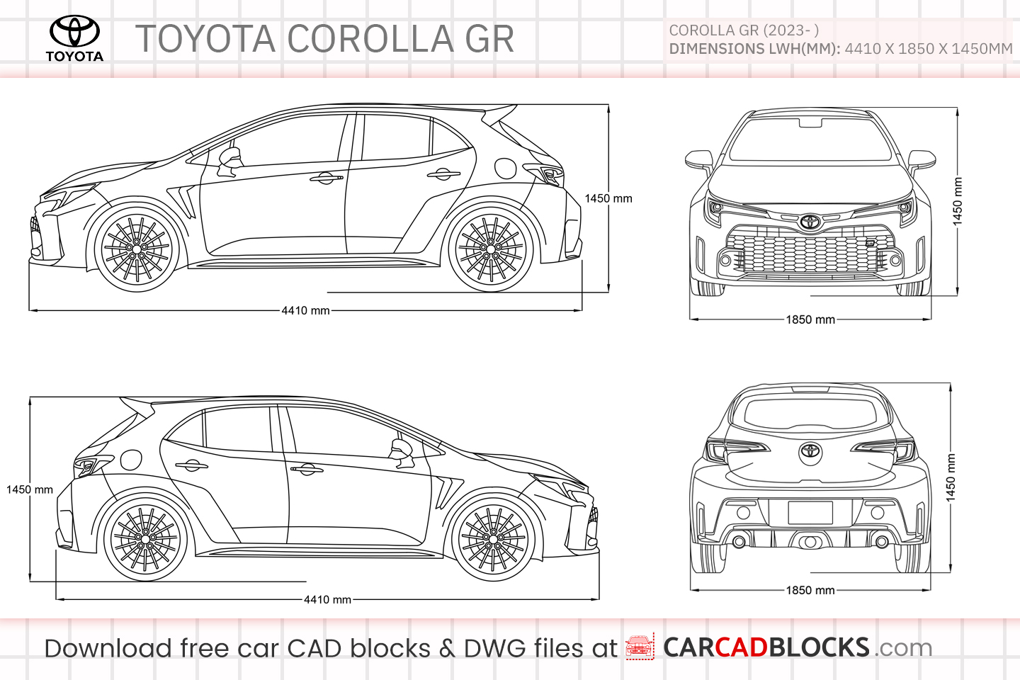 Toyota Corolla GR Free CAD block, DWG File
