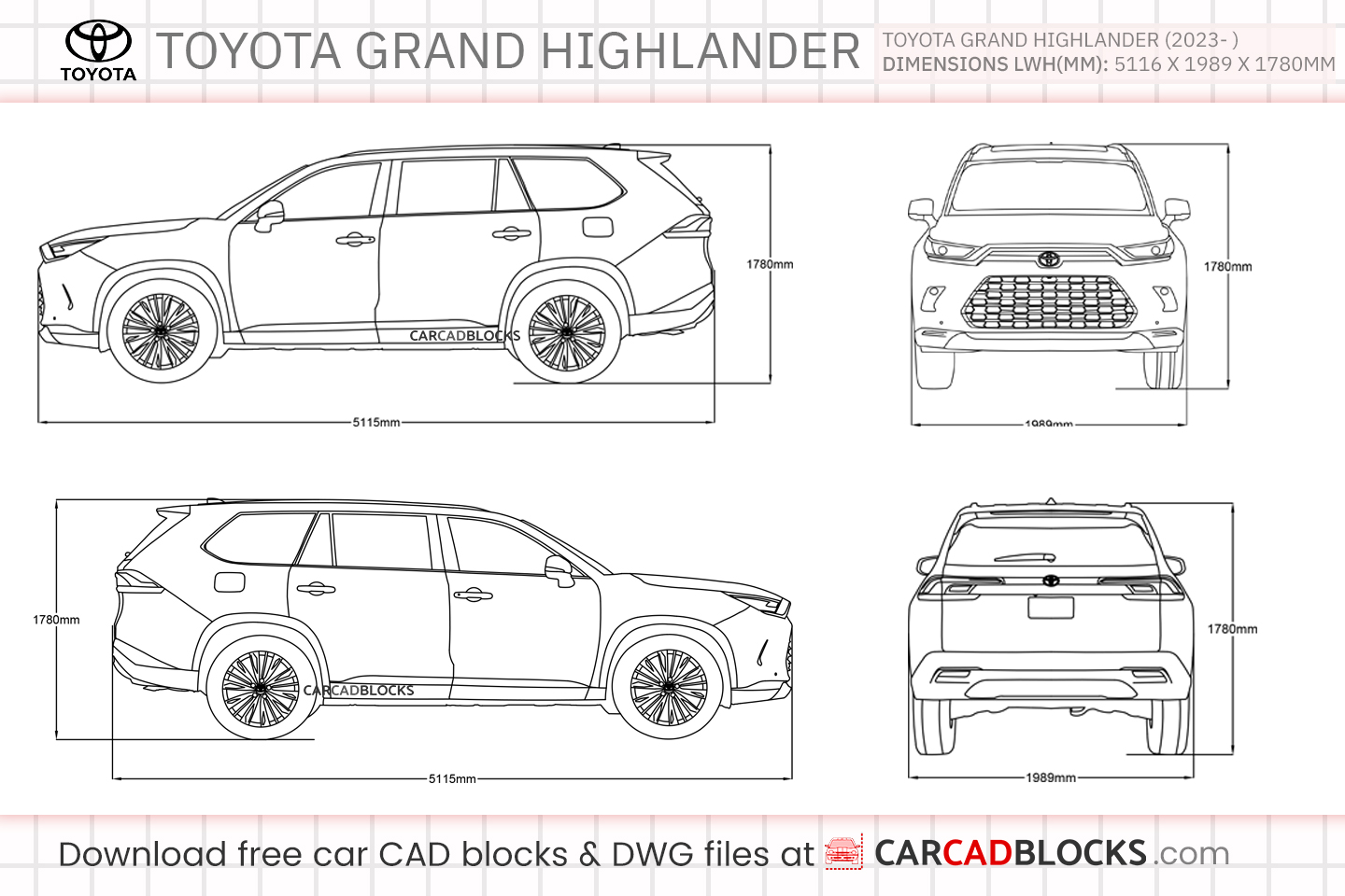 Toyota Grand Highlander Free CAD block, DWG File