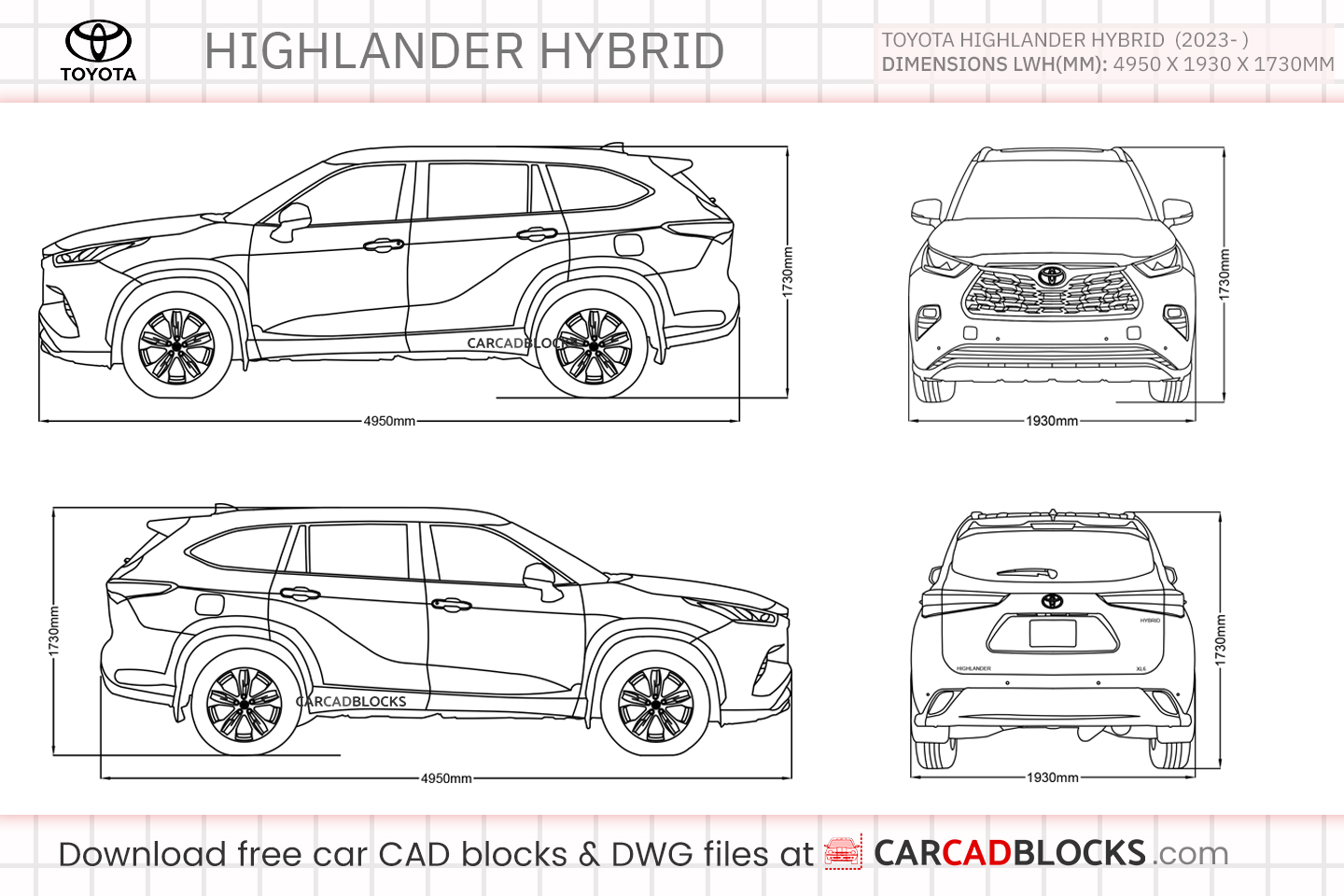 Toyota Highlander Hybrid Free CAD block, DWG File