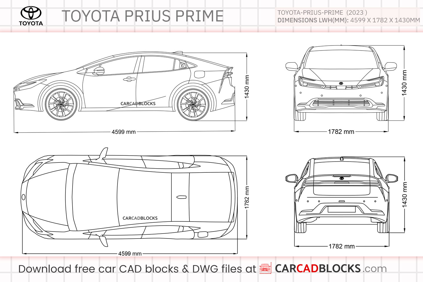 Toyota Prius Prime Free CAD block, DWG File