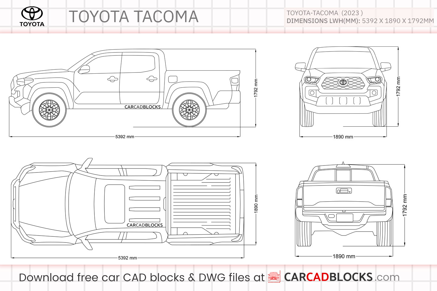 Toyota Tacoma Free CAD block, DWG Model