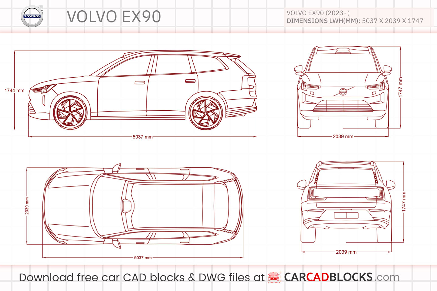 Volvo EX90 Free CAD block, DWG File