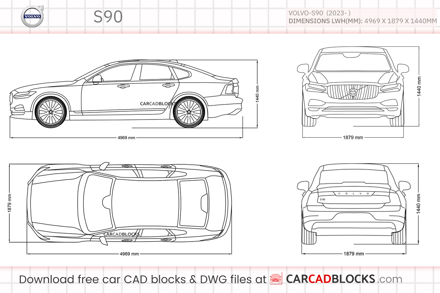 Volvo S90 Free CAD block, DWG File